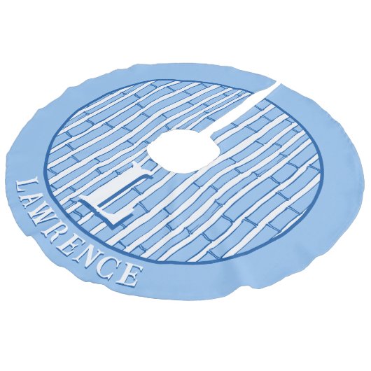 Bambooey Bamboo Stripe in Blue Personalized Leinenimitat Weihnachtsbaumdecke (Schrägansicht)