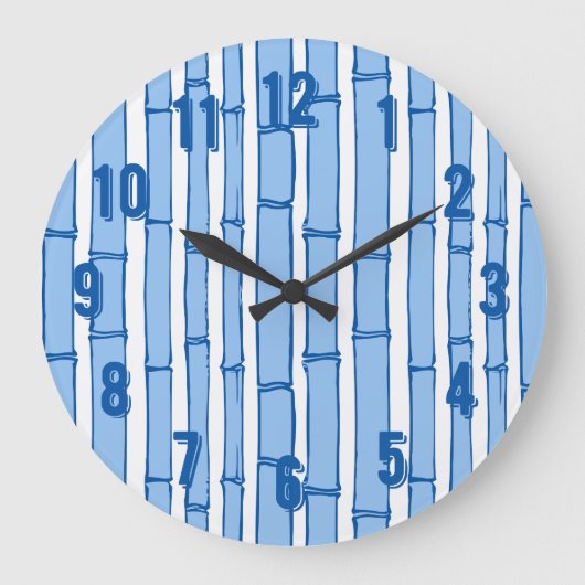 Bambooey Bamboo Stripe in Blue Porcelain Große Wanduhr (Vorderseite)