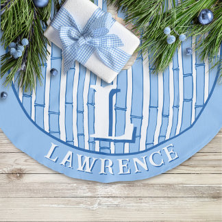 Bambooey Bambusstreifen in Blau Personalisiert Leinenimitat Weihnachtsbaumdecke