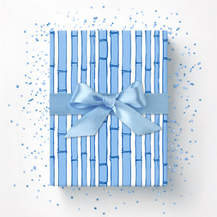 Bambooey Bambusstreifen in Blau Porzellan Geschenkpapier