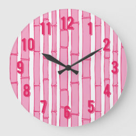 Bambooey Bambusstreifen in Rosa Große Wanduhr