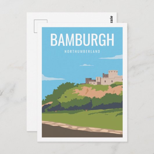 Bamburg Northumberland Travel Place Illustration Postkarte (Vorne/Hinten)