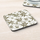 Bambus auf weißen Blechen - nahtlose Oberflächenmu Getränkeuntersetzer (Linke Seite)