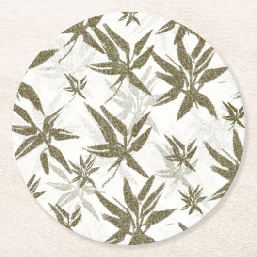 Bambus auf weißen Blechen - nahtlose Oberflächenmu Runder Pappuntersetzer (Vorderseite)