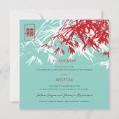 Bambus Blätter Doppeltes Glück Chinesische Hochzei Einladung (Rückseite)