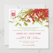 Bambus Blätter Doppeltes Glück Chinesische Hochzei Einladung (Vorderseite)