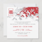 Bambus Blätter Doppeltes Glück Chinesische Hochzei Einladung (Vorderseite)