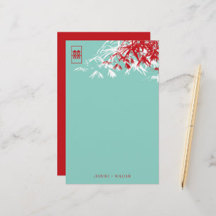 Bambus-Blätter + Double Xi Blue Wedding Stationery Briefpapier