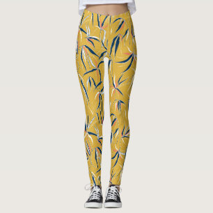 Bambus-Blätter: Vintages Muster gestürzt Leggings