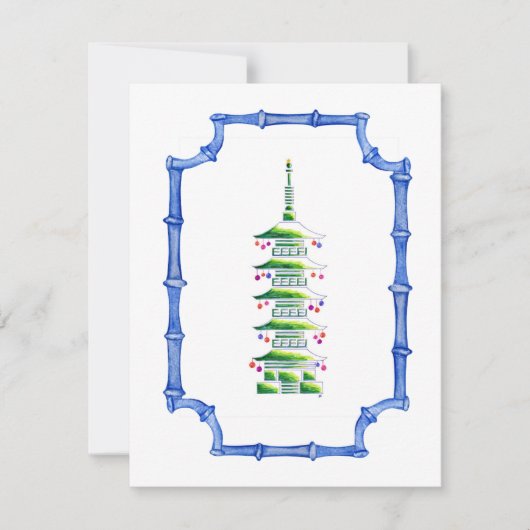 Bambus-Chinoiserie-Pagode-Christbaum Mitteilungskarte (Vorderseite)
