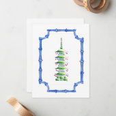 Bambus-Chinoiserie-Pagode-Christbaum Mitteilungskarte (Vorderseite/Rückseite Beispiel)