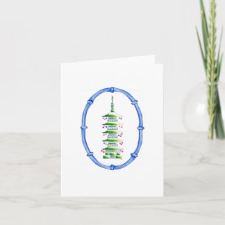 Bambus-Chinoiserie-Pagode-Christbaum-Notizkarte Dankeskarte