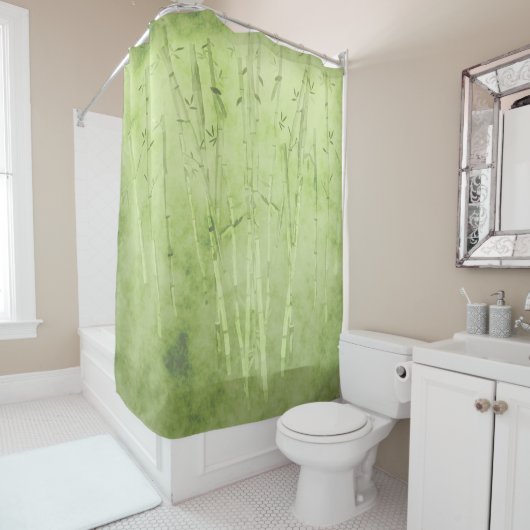 Bambus im verblassten grünen Hintergrund Duschvorhang (Beispiel)