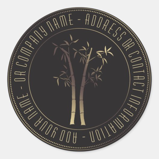 Bambus in Circle Frame Gold Runder Aufkleber (Vorderseite)