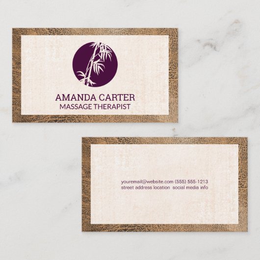 Bambus-Logo | Leather Texture Visitenkarte (Vorne/Hinten)