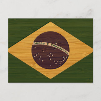 Bambus-Look & Gravierte Vintage-Brasilienflagge Postkarte