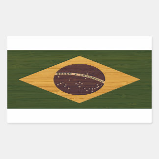 Bambus-Look & Gravierte Vintage-Brasilienflagge Rechteckiger Aufkleber