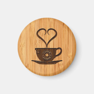 Bambus-Look & Gravur Cute I Love Coffee Magnet