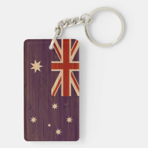 Bambus-Look und gravierte australische Flagge Aust Schlüsselanhänger