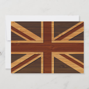 Bambus-Look und gravierte Vintage-UK-Flagge Union Einladung