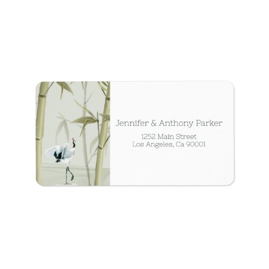 Bambus-Pflanze und exotischer Kranich Adressaufkleber (Vorne)
