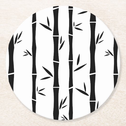 Bambus Schwarz-Weiß-Zoll Runder Pappuntersetzer (Vorderseite)