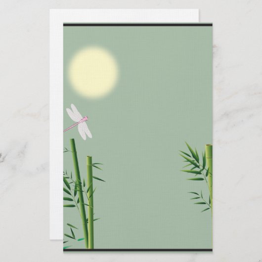 Bambus und Drachenfliege - Blumengeschosse Briefpapier (Vorne/Hinten)