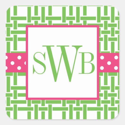 Bambus und Grosgrain Mit Monogramm Stickers (Vorderseite)