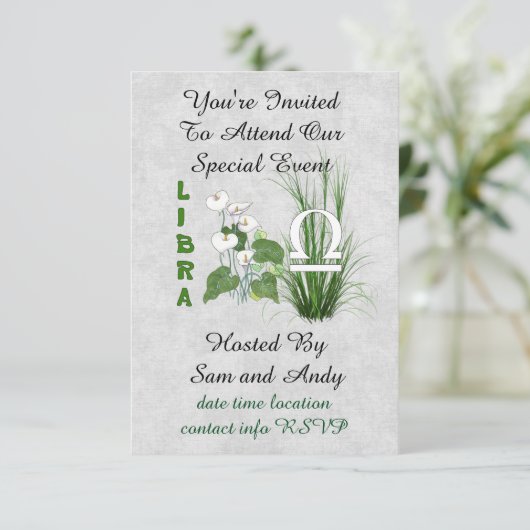 Bambus und Lily Libra Einladung (Stehend Vorderseite)