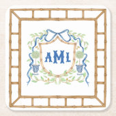 Bambus und Olivenöl Topiary Wappen | Monogramm Rechteckiger Pappuntersetzer (Vorderseite)