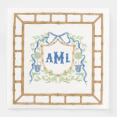 Bambus und Olivenöl Topiary Wappen | Monogramm Serviette (Vorderseite)