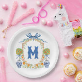 Bambus und Orange Topiary Wappen | Monogramm mit 1 Pappteller (Party)