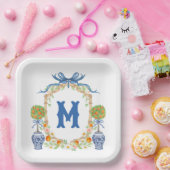 Bambus und Orange Topiary Wappen | Monogramm mit 1 Pappteller (Party)