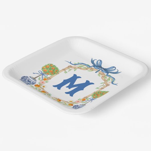 Bambus und Orange Topiary Wappen | Monogramm mit 1 Pappteller (Gewinkelt)