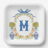 Bambus und Orange Topiary Wappen | Monogramm mit 1 Pappteller (Vorderseite)