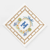 Bambus und Orange Topiary Wappen | Monogramm mit 1 Serviette (Ecke)