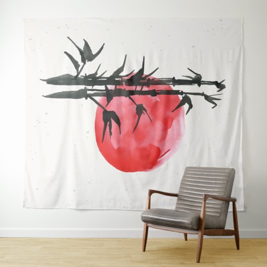 Bambus vor einer roten Sonne Wandteppich (Beispiel (Horizontal))