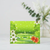 Bambus, Wasser und tropische Blume Postkarte (Stehend Vorderseite)