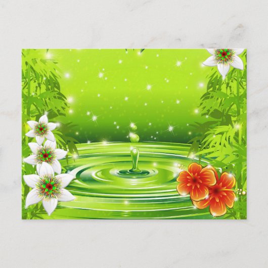 Bambus, Wasser und tropische Blume Postkarte (Vorderseite)