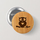 Bambusblick u. gravierte niedliche Eule im Baum Button (Vorne & Hinten)