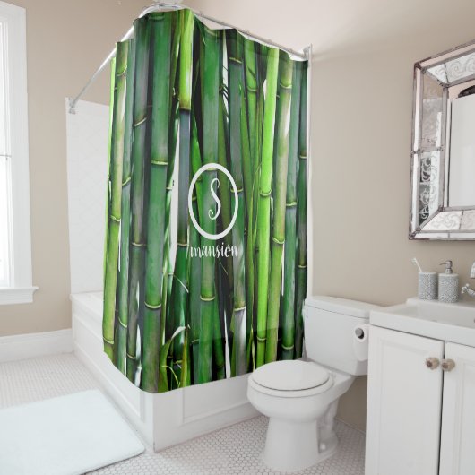 Bambusholz mit individualisiertem Logo und Text Duschvorhang (Beispiel)