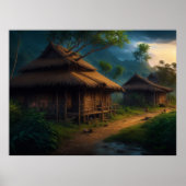 Bambushütte im Dorf Poster (Vorne)