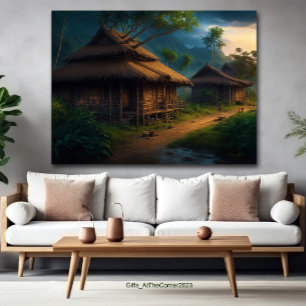 Bambushütte im Dorf Poster