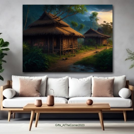 Bambushütte im Dorf Poster