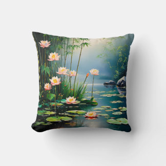 Bambusstähle und Lotus-Blume Kissen