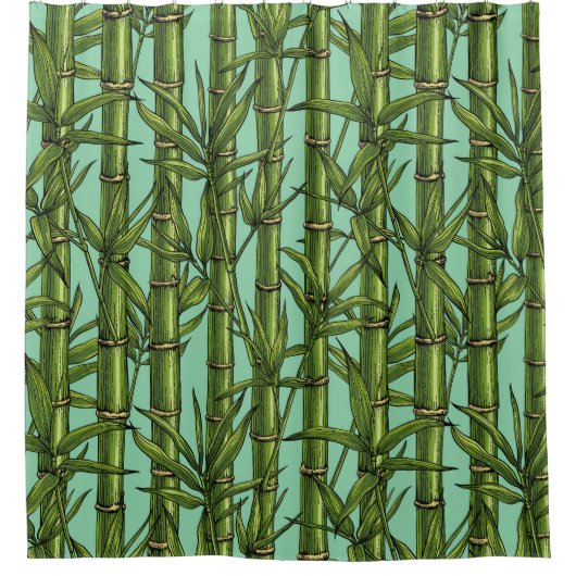 Bambuswald auf hellblau duschvorhang (Vorderseite)