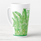 Banana-Blätter auf einer großen Latte-Tasse Milchtasse (Linke Ecke)