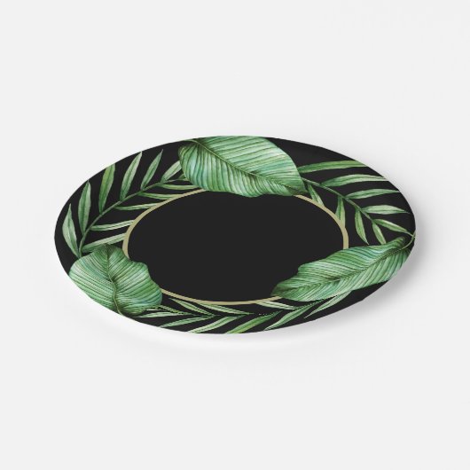 Banana-Blätter und Tropenpartei "Palm Fronds" Pappteller (Schrägansicht)