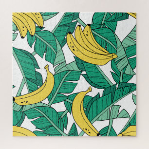 Banana-Blätter: Weiß Vintages Muster. Puzzle