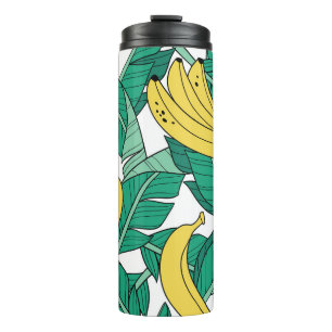 Banana-Blätter: Weiß Vintages Muster. Thermosbecher